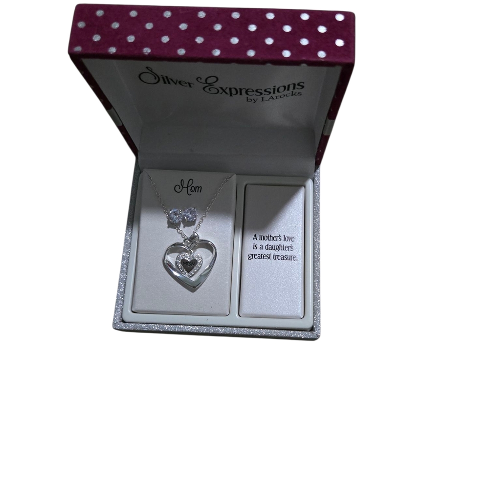 Silver Heart Necklace with Crystal Accents